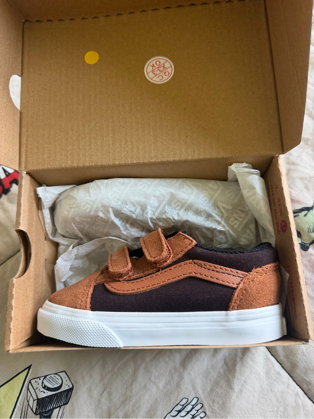 Vans Kids Velcro Suede & Canvas Sneakers - Brown/Tan